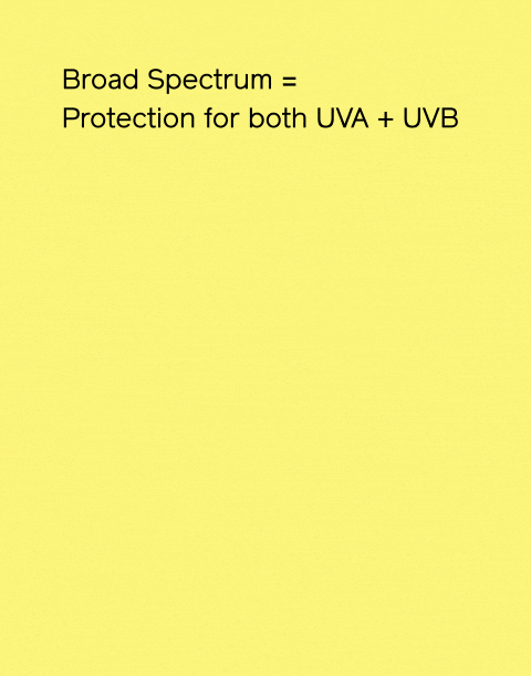 Broad Spectrum = Protection for both UVA + UVB. UVA rays cause skin aging. UVB rays are responsible for sunburn.
